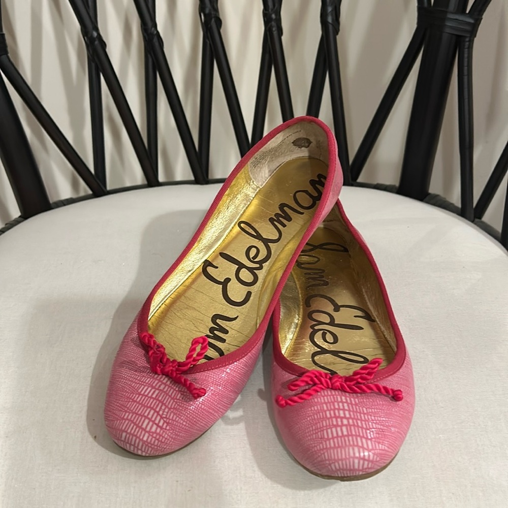 Sam Edelman Pink Faux Snakeskin Ballet Flats w Bow Detail